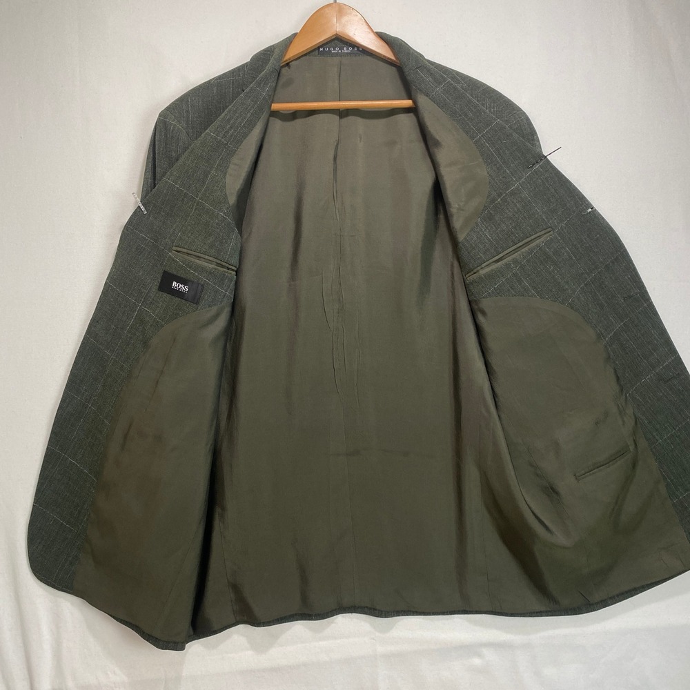 Hugo Boss Mars US Olive Green Windowpane Wool Linen Blazer Sport Coat 42S Mens - Picture 10 of 13